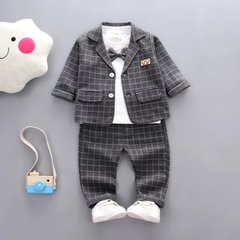 Нарядний костюм-трійка для хлопчика на 1-2-3 роки, сірий в клітинку класичний костюм, 80, Хлопчик, 34, 29, 30, 45, 23, 80 см, Бавовна 95%, Бавовна 95%