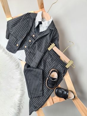 Нарядный костюм для мальчика (пиджак + жилет + рубашка + брюки + галстук), 14027, 100, Мальчик, 36, 30, 35, 55, 32, 98 см, 33, Трикотаж