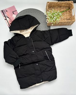 Детская куртка-пальто с капюшоном на 3-8 лет, черная, 90 (92 см), Мальчик / Девочка, 50, 38, 39, 92 см, Полиэстер, Нейлон, Замер рукава - от ворота