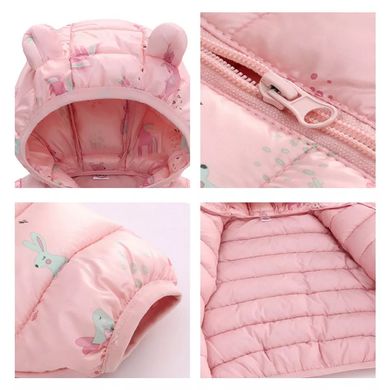 Демісезонна дитяча куртка на дівчинку, куртка з вушками на капюшоні, на 1-5 років, рожева, 90, Дівчинка, 38, 31, 25, 31, 92 см, Поліестер, Нейлон