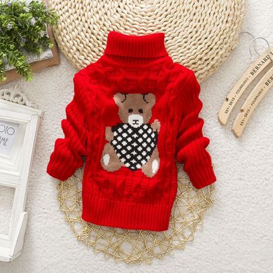 Акриловый свитер Мишка с сердцем, красный