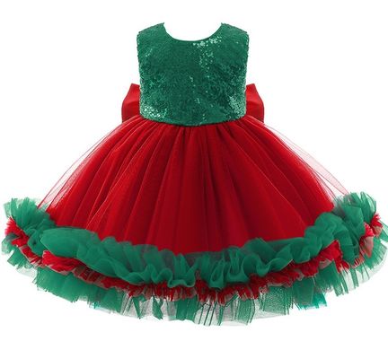 Новорічна сукня для дівчинки червоно-зелена, 80, Дівчинка, 50, 24, 80 см, Щоб сукня була настільки пишною, як на фото - необхідний додатковий під'юбник.