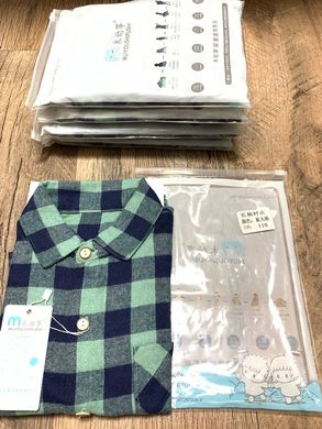 Рубашка байковая в клеточкузелено-голубая для мальчика, 90, Мальчик, 34, 31, 31, 86 см, Байка, Байка