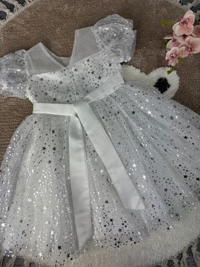 Блестящее белое платье для девочки, 00139, 120 (116 см), Девочка, 60, 31, 116 см, Атлас, фатин, Хлопок