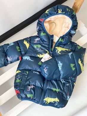 Демісезонна куртка на хлопчика 86-122 см, синя Динозаври, 90, Хлопчик, 37, 31, 33, 86 см, Поліестер, Хутро