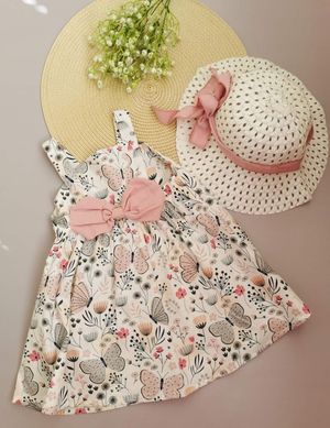 Літнє плаття для дівчинки в метелики + капелюшок 0047, 80, Дівчинка, 46, 25, 80 см, Бавовна