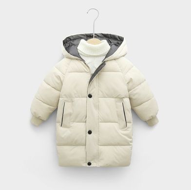 Детская куртка-пальто с капюшоном на 3-8 лет, молочная, 100, Мальчик / Девочка, 56, 39, 40, 98 см, Полиэстер, Нейлон, Замер рукава - от ворота
