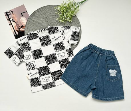 Летний костюм с шортами для мальчика, 12171, 80 (80 см), Мальчик, 35, 32, 28, 80 см, Хлопок, джинс
