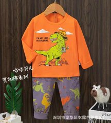 Піжама для хлопчика Динозавр, помаранчева, 90, Хлопчик, 37, 30, 47, 86 см, Трикотаж, З довгими рукавами