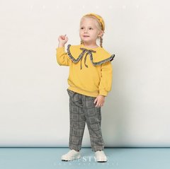 Костюм для дівчинки (дитячі картаті штани + жовтий світшот), 86 см, 110 см