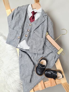 Нарядный костюм для мальчика (пиджак + жилет + рубашка + брюки + галстук), 14069, 86, Мальчик, 34, 28, 31, 48, 25, 86 см, 32, Твид