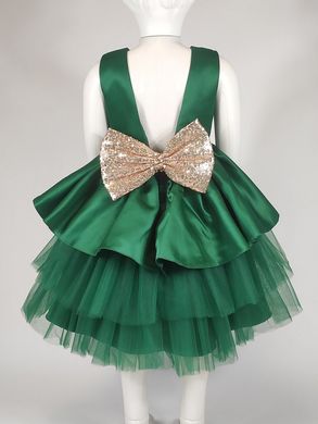 Атласное пышное платье с блестящими бантами, зеленое, 70, Девочка, 44, 25, 74 см, Атлас, фатин, Хлопок