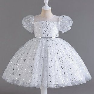 Блискуча біла сукня для дівчинки, 00139, 140 (128 см), Дівчинка, 70, 34, 128 см, Атлас, фатин, Бавовна