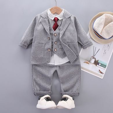 Нарядный костюм для мальчика (пиджак + жилет + рубашка + брюки + галстук), 14069, 86, Мальчик, 34, 28, 31, 48, 25, 86 см, 32, Твид