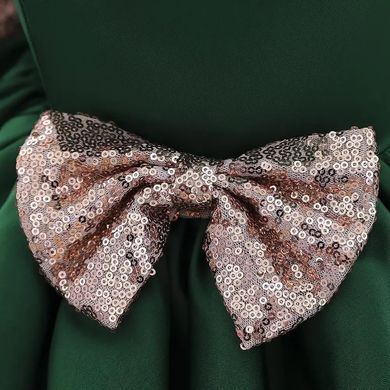 Атласное пышное платье с блестящими бантами, зеленое, 80 (86 см), Девочка, 50, 26, 86 см, Атлас, фатин, Хлопок