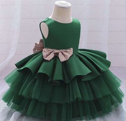 Атласна пишна сукня з блискучими бантами, зелена, 70, Дівчинка, 44, 25, 74 см, Атлас, фатин, Бавовна