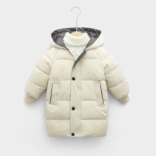 Детская куртка-пальто с капюшоном на 3-8 лет, молочная, 110 (110 см), Мальчик / Девочка, 56, 40, 43, 110 см, Полиэстер, Нейлон, Замер рукава - от ворота