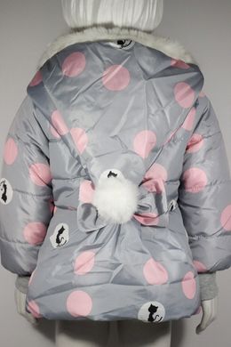 Демисезонная куртка для девочки Кошечка в горошек серая, 80, Девочка, 34, 30, 28, 80 см, Полиэстер, Махра