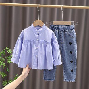 Костюм для дівчинки (сорочка + джинси) 0061, 80 (86 см), Дівчинка, 33, 31, 32, 48, 50, 29, 86 см, Бавовна, джинс, Замір рукава - від ворота