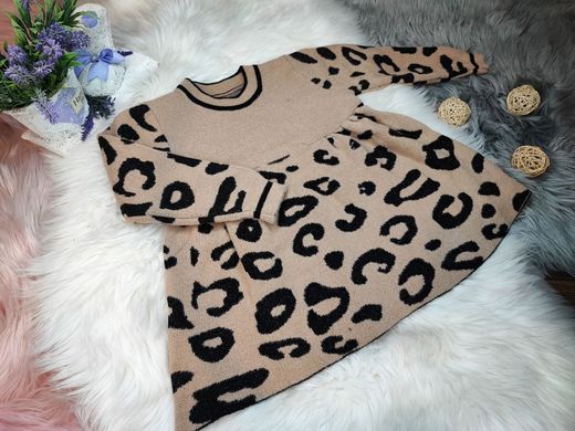 Теплое вязаное платье Леопардовый принт, 0231, 110, Девочка, 44, 29, 34, 98 см, Акрил