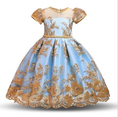 Блакитна сукня із золотою вишивкою, 90, Дівчинка, 56, 26, 92 см, Атлас, фатин, Щоб сукня була настільки пишною, як на фото - необхідний додатковий під'юбник.
