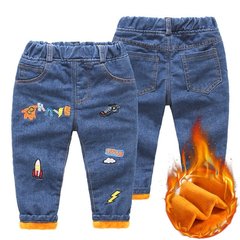 Теплі джинси на плюші з нашивками, 90, Хлопчик, 48, 27, 32, 86 см, Джинс, Плюш