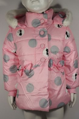 Демісезонна куртка для дівчинки Кішечка в горошок рожева, 80, Дівчинка, 34, 30, 28, 80 см, Поліестер, Махра