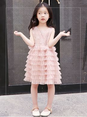 Кружевное платье рюшами, розовое 0007, 140, Девочка, 79, 33, 122 см, Кружево, Хлопок