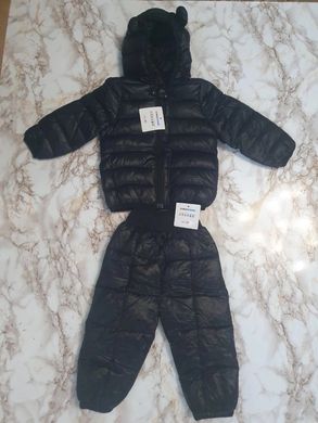 Демисезонный детский костюм куртка + штаны на синтепоне, черный, 80, Мальчик, 36, 32, 31, 46, 23, 80 см, Полиэстер, Нейлон, Штани: 45 см, крок 25 см.