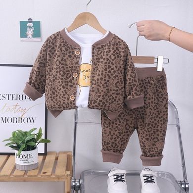 Костюм трійка вельветовий Леопард, 0391, 80 (80 см), Дівчинка, 35, 32, 34, 45, 25, 80 см, Трикотаж, Вельвет, Без підкладки, Замір рукава - від ворота