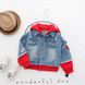 Джинсовая куртка (пиджак) для мальчика с красным капюшоном на 3-9 лет., 90, Мальчик, 33, 35, 39, 98 см, Джинс, Без подкладки, Замер рукава - от ворота