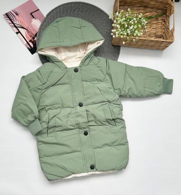 Детская куртка-пальто с капюшоном на 3-8 лет, зеленая, 120 (116 см), Мальчик / Девочка, 59, 42, 47, 116 см, Полиэстер, Нейлон, Замер рукава - от ворота