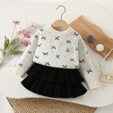 Вязаный костюм с юбкой для девочки, Бантики 0725, 90 (92 см), Девочка, 33, 30, 36, 92 см, 29, Трикотаж, Замер рукава - от ворота