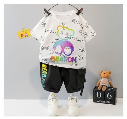 Літній костюм з шортами Bearon, білий, 90 (86 см), Хлопчик, 37, 30, 31, 34, 86 см, Бавовна 95%, Бавовна 95%