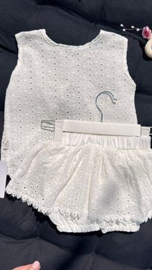 Білий ажурний комплект із шортами, 12354, 80 (80 см), Дівчинка, 36, 30, 20, 80 см, Бавовна