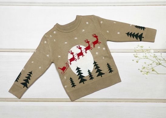 Дитячий новорічний светр, беж, 100, Хлопчик / Дівчинка, 37, 30, 32, 98 см, Акрил