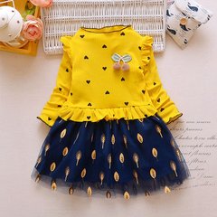 Трикотажна сукня на дівчинку жовта, Золоті листочки, 110, Дівчинка, 52, 28, 35, 104 см, Трикотаж, Трикотаж