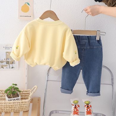 Костюм с джинсами для девочки Цветочек, 0327, 80 (86 см), Девочка, 33, 33, 46, 26, 86 см, Трикотаж, джинс, Замер рукава - от ворота
