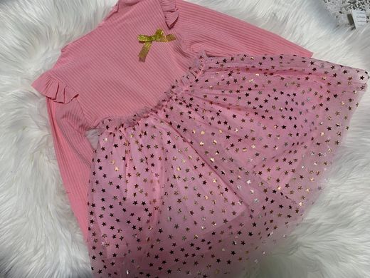 Сукня трикотажна - рубчик Зірочки, рожева, 110, Дівчинка, 60, 36, 104 см, Трикотаж, Трикотаж