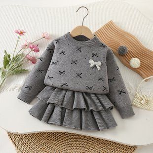 Вязаный костюм с юбкой для девочки, Бантики 0728, 90 (92 см), Девочка, 33, 30, 36, 42, 92 см, 29, Хлопок 95%, Трикотаж, Замер рукава - от ворота