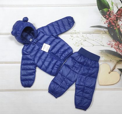 Демисезонный детский костюм куртка + штаны на синтепоне, синий, 80, Мальчик, 36, 32, 31, 80 см, Полиэстер, Нейлон, Штани: 45 см, крок 25 см.