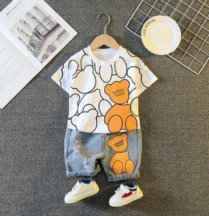 Летний костюм для мальчика (футболка + джинсовые шорты) 12329, 80 (80 см), Мальчик, 33, 28, 30, 30, 80 см, Трикотаж, джинс