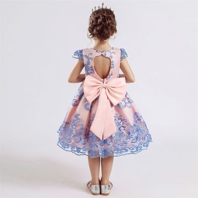 Розовое платье с голубой вышивкой, 70, Девочка, 49, 24, 74 см, Атлас, фатин, Чтобы платье было настолько пышным, как на картинке - необходим дополнительный подъюбник.
