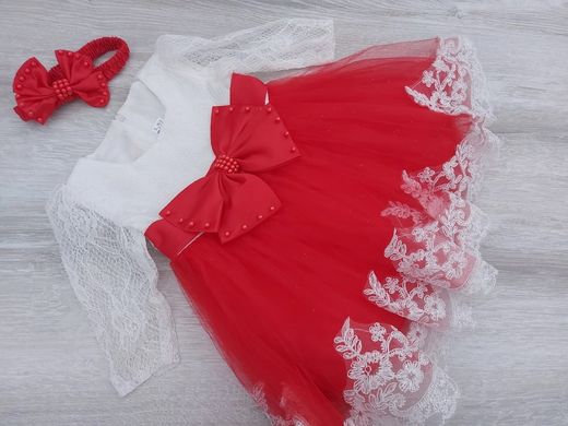 Красно-белое ажурное платье для девочки на годик, 70, Девочка, 48, 25, 21, 24, 74 см, Кружево, фатин, Чтобы платье было настолько пышным, как на картинке - необходим дополнительный подъюбник.