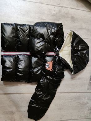 Куртка блестящая на плюшевой подкладке Мишка, черная, 120, Мальчик, 47, 43, 36, 110 см, Полиэстер, Плюш