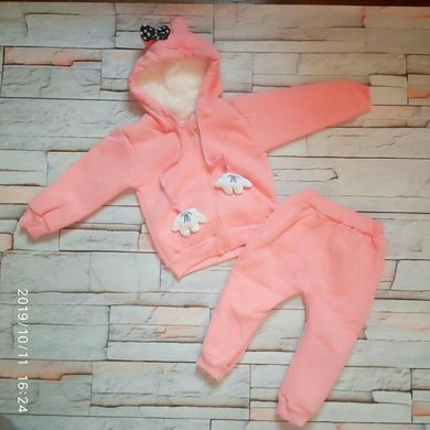 Теплий дитячий костюм (кофта на блискавці + штани) на 1-3 роки рожевий, Minnie Mouse, 90, Дівчинка, 38, 31, 47, 30, 86 см, Трикотаж, Трикотаж, Махра