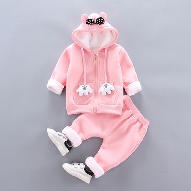 Теплый детский костюм (кофта на молнии + штаны) на 1-3 года розовый, Minnie Mouse, 90, Девочка, 38, 31, 47, 30, 86 см, Трикотаж, Трикотаж, Махра