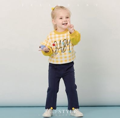 Стильный костюм для девочки на 3-6 лет (свитшот + штаны) Baby желтый, 98, Девочка, 37, 32, 38, 27, 55, 32, 27, 98 см, Хлопок