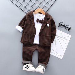 Святковий костюм-трійка на хлопчика на 1-2-3 роки (піджак + штани + реглан з метеликом) коричневий в смужку, 80, Хлопчик, 35, 28, 28, 45, 24, 80 см, Трикотаж, Трикотаж