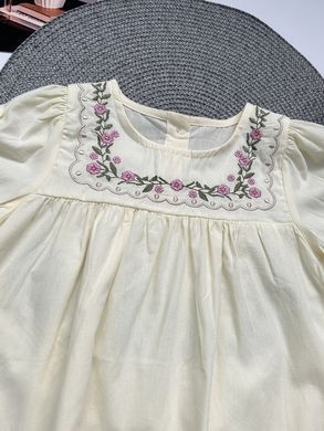 Бавовняна сукня з вишивкою, молочна, 159, 90 (86 см), Дівчинка, 50, 33, 31, 86 см, Хлпок, Без підкладки